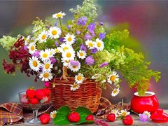 Купити На підрамнику алмазна мозаїка Букет польових квітів в кошику  в Україні