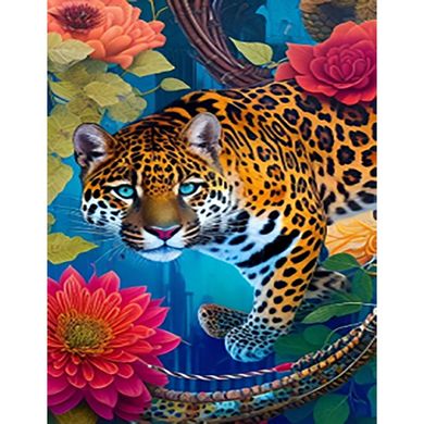 Купить Ягуар в цветах Набор для алмазной мозаики (подвесной вариант) 40х50см  в Украине