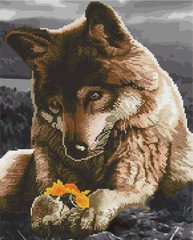 Купить Картина по номерам с частичной алмазной мозаикой Волк и цветок  в Украине
