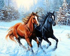 Купить Лошади на снегу Алмазная мозаика На подрамнике 40 на 50 см  в Украине