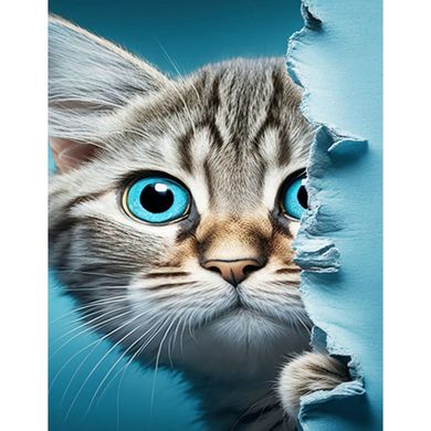 Купить Котик с голубыми глазами Набор для алмазной мозаики (подвесной вариант) 40х50см  в Украине