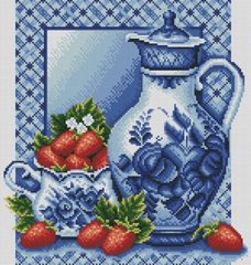 Купити 30671 Гжель і полуниця. Алмазна мозаїка (квадратні, повна)  в Україні