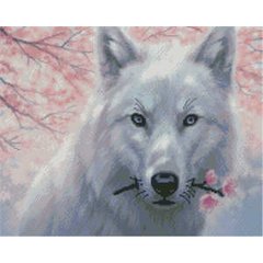 Купить Алмазная мозаика 40х50 см квадратными камушками Волк и сакура  в Украине