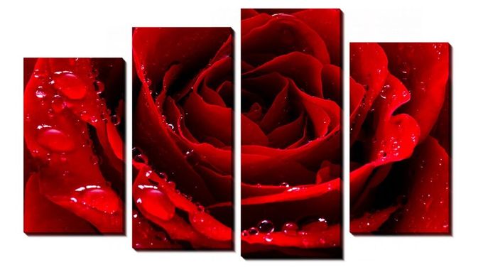 Купить Полиптих Красная роза Алмазная вышивка камнями  в Украине