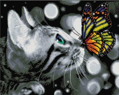 Купити Алмазна мозаїка 40х50 Котик з метеликом  в Україні