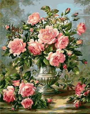 Купить Картина раскраска по номерам Розы в серебряной вазе  в Украине