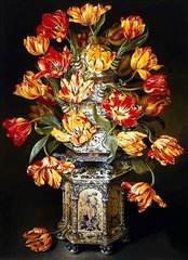 Купити Діамантова мозаїка з повним закладенням полотна Тюльпани у вазі худ. Jоse Escofet  в Україні