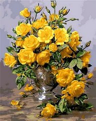 Купити Картина розфарбування по номерах Жовті троянди в срібній вазі  в Україні