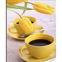 Купить Кофе с желтыми тюльпанами Набор для алмазной картины На подрамнике 30х40см  в Украине
