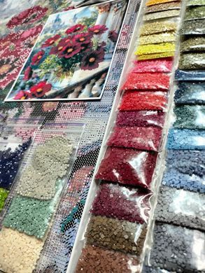 Купити Космея Алмазна вишивка Квадратні стрази 40х50 см з голограмними відтінками  в Україні