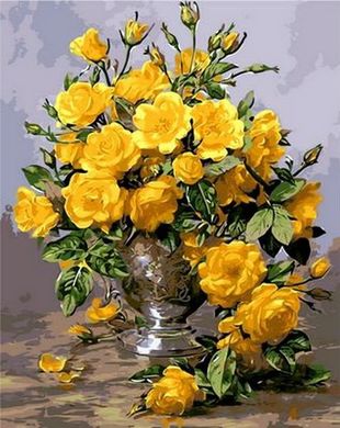 Купить Картина раскраска по номерам Желтые розы в серебряной вазе  в Украине