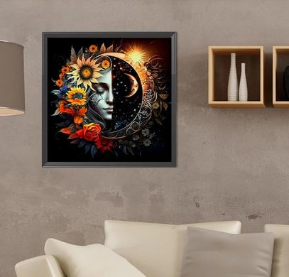 Купити Сонце та місяць Алмазна вишивка Квадратні стрази 40х40 см з голограмними відтінками  в Україні