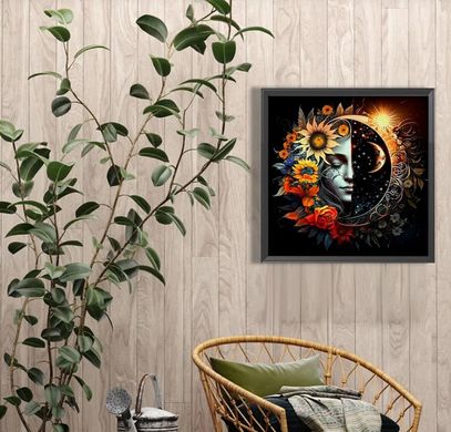 Купити Сонце та місяць Алмазна вишивка Квадратні стрази 40х40 см з голограмними відтінками  в Україні
