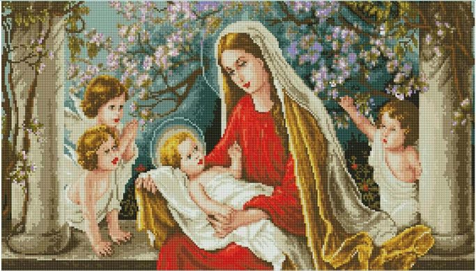 Купить Алмазная мозаика 40х70 Дева Мария с Иисусом в саду SS803  в Украине