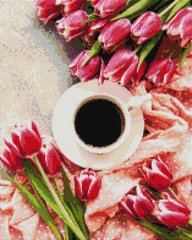 Купить Алмазная мозаика на подрамнике Тюльпаны к кофе  в Украине