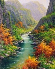 Купить Осень в горах Алмазная вышивка Квадратные камни 40х50 см  в Украине