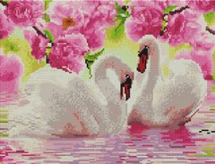 Купити Алмазна мозаїка 30х40 Пара лебедів у квітах  в Україні