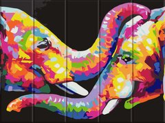 Купить Животные на картине по номерам на деревянной основе Радужные слоны  в Украине