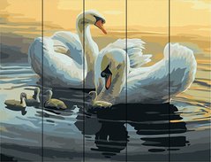 Купить Модульная картина раскраска для взрослых на деревяных дощечках Лебеди на пруду  в Украине