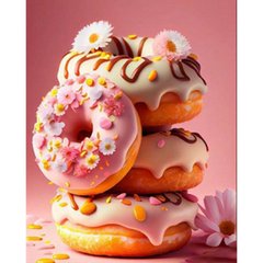 Купити Солодкі рожеві пончики Діамантова мозаїка На підрамнику 40х50 см  в Україні