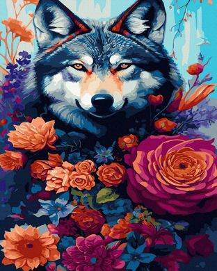 Купить Картина по номерам без коробки Волк среди цветов  в Украине