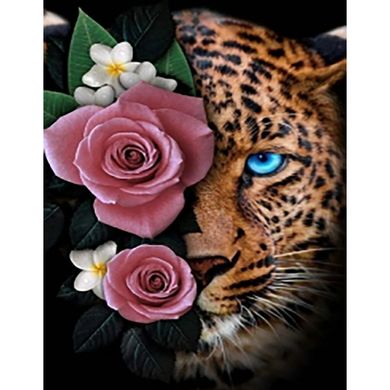 Купить Леопард в цветах Набор для алмазной мозаики (подвесной вариант) 40х50см  в Украине