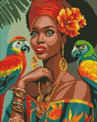 Купити Африканська модниця з голограмними стразами ©art_selena_uа Мозаїчна картина за номерами 40х50 см  в Україні