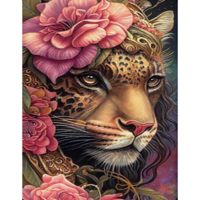 Купить Леопард в ярких цветах Набор для алмазной мозаики (подвесной вариант) 40х50см  в Украине