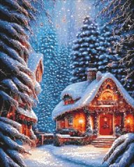 Купити Будиночок в зимовому лісі Алмазна вишивка Квадратні стрази 40х50 см  в Україні