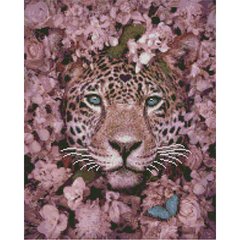 Купить Алмазная мозаика 40х50 см квадратными камушками Леопард среди цветов  в Украине