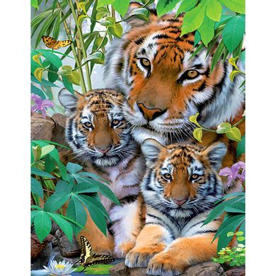 Купить Тигр с тигрятами Набор для алмазной мозаики (подвесной вариант) 40х50см  в Украине