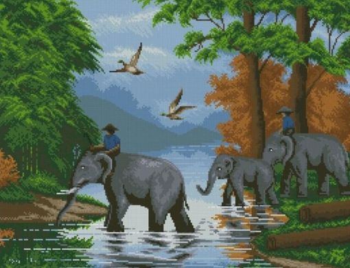 Купити Алмазна вишивка ТМ Дрім Арт Через річку (слони)  в Україні