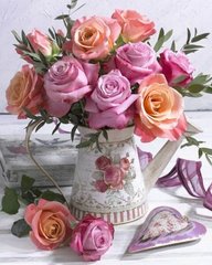 Купити Троянди в пастельних тонах Алмазна мозаїка круглими камінчиками 40х50 см УЦІНКА  в Україні
