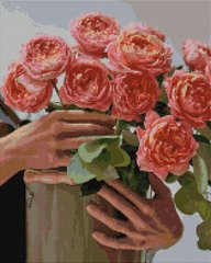 Купити Букет півонієвидних троянд Алмазна картина на підрамнику 40 х 50 см  в Україні