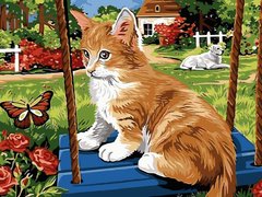 Купити Розмальовування по номерах картина Рудий котик на гойдалці  в Україні