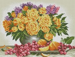 Купить 30628 Натюрморт с розами и виноградом. Алмазная мозаика(квадратные, полная)  в Украине