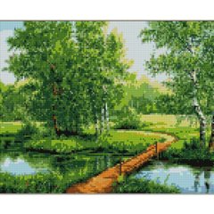 Купити Літній струмок в лісі 30х40 см (KB123) Набір для творчості алмазна картина  в Україні