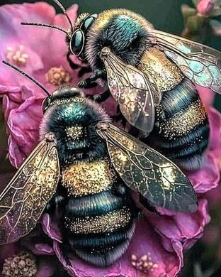 Купити Бджілки Алмазна вишивка Квадратні стрази 40х50 см з голограмними відтінками  в Україні
