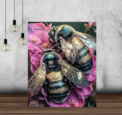 Купити Бджілки Алмазна вишивка Квадратні стрази 40х50 см з голограмними відтінками  в Україні