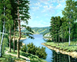 Лісна ріка Діамантова вишивка На Підрамнику, квадратні камінчики 40х50см, Так, 40 x 50 см