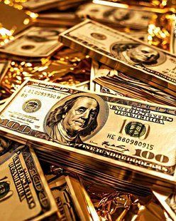Купити Купюри в золоті Алмазна мозаїка круглими камінчиками 40х50 см  в Україні