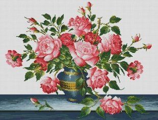 Купить 30629 Розовые розы. Алмазная мозаика(квадратные, полная)  в Украине