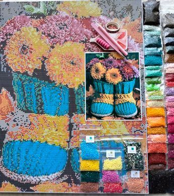 Купить Цветочные сапоги Алмазная вышивка Квадратные стразы 40х50 см с голограммными оттенками  в Украине