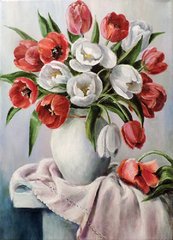 Купити Букет тюльпанів у вазі Набір для алмазної мозаїки на підрамнику 30х40см  в Україні