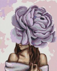 Купити Дама з фіолетовим піоном Алмазна картина на підрамнику 40 х 50 см  в Україні