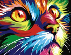 Купити Картина за номерами (без коробки) Поп-арт кольоровий кіт  в Україні