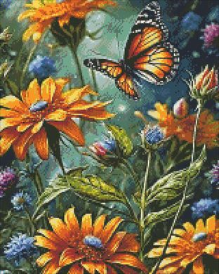 Купить Бабочка в цветах Алмазная вышивка Квадратные стразы 40х50 см с голограммными оттенками  в Украине