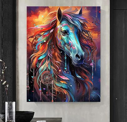 Купить Волшебная лошадь Алмазная вышивка Квадратные стразы 40х50 см с голограммными оттенками  в Украине
