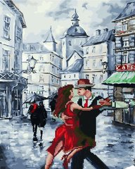 Купити Танго під дощем Розфарбовування + алмазка Картина за номерами з частковою викладкою круглими камінчиками  в Україні