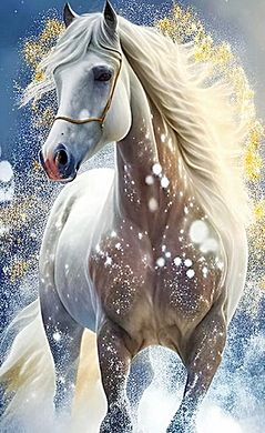 Купити Білий кінь Алмазна вишивка Квадратні стрази 40х65 см з голограмними відтінками  в Україні